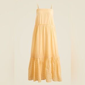 J. Crew Pale Yellow Eyelet Tiered Midi Dress